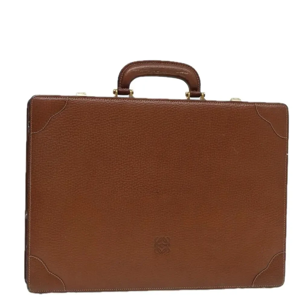 LOEWE Anagram Attache Case Trunk Leather Brown Gold